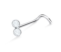 Dual Stone Silver Curved Nose Stud NSKB-630